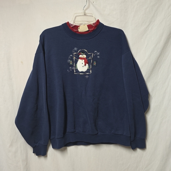 Vtg Top Stitch Navy Blue Snowman Sweater L - Picture 1 of 4